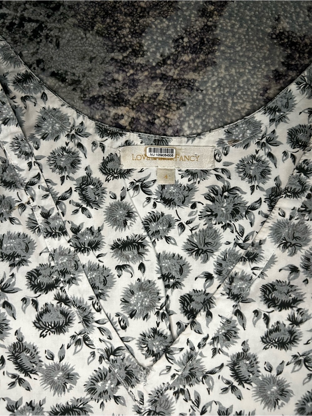 LoveShackFancy Black & White Floral V-Neck Mini Dress - Picture 2 of 5